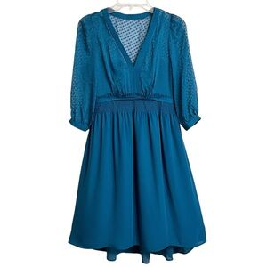 Anthropologie HD in Paris Celeste Dress Size 2 Womens Blue Chiffon Clip Dot
